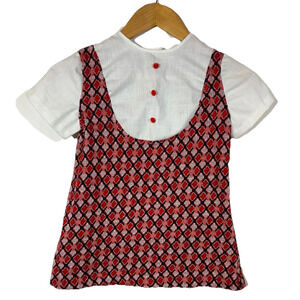 Vintage Girls Dress 8 Red White Blue JCPenney Mini Carol Evans 1970s Retro